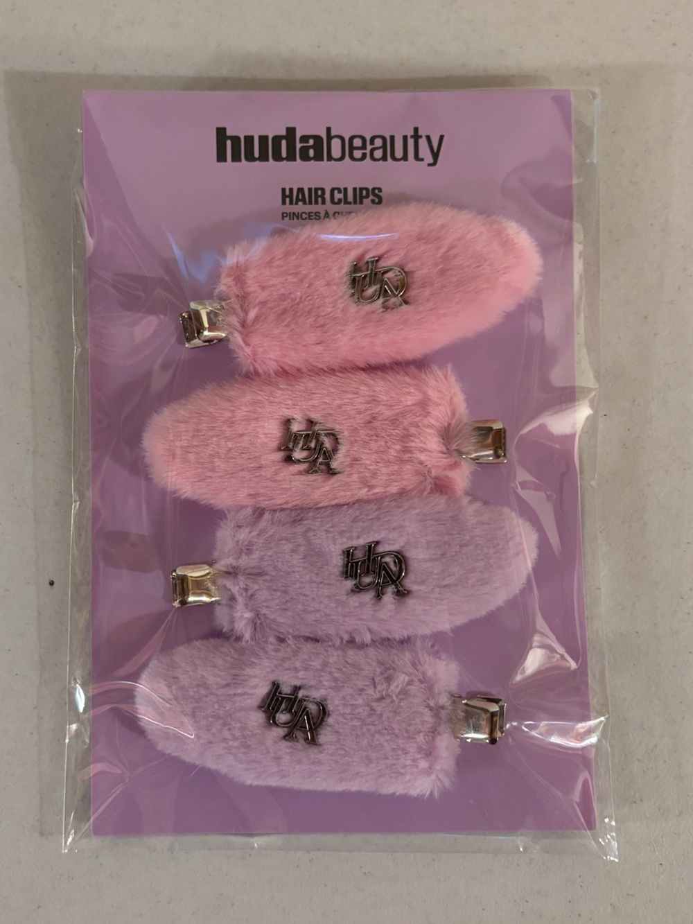 HUDA BEAUTY Pink & Lavender Fuzzy Hair Clips - Set of 4
